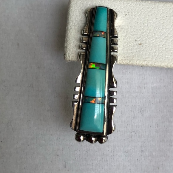 Santa Fe Style Sleeping Beauty Turquoise Gemstones & Opal Earrings - Picture 3 of 7